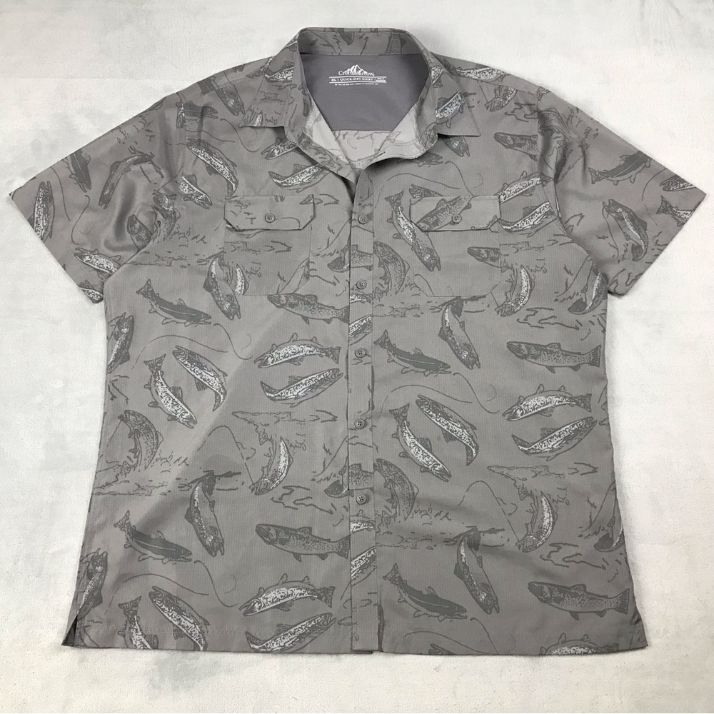 Croft & Barrow Quick Dry Shirt Mens XL Button Up Fish Print Trout Fishing Vented